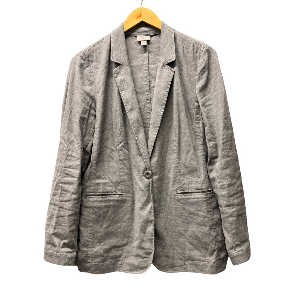 J Jill Blazer Womens Small Linen Blend Stretch Gray‎ Career Casual Lagenlook